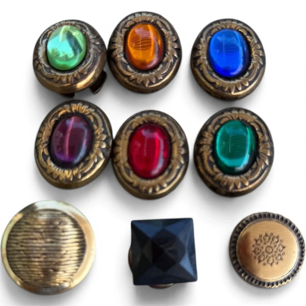 Vintage Nony New York Button Covers Lot 9 Jewel Tone Faux Gemstone Gold Tone